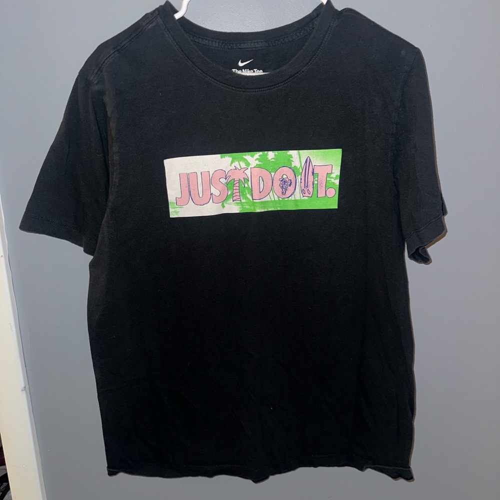 Nike Black Tee with Tropical Just Do It Graphic